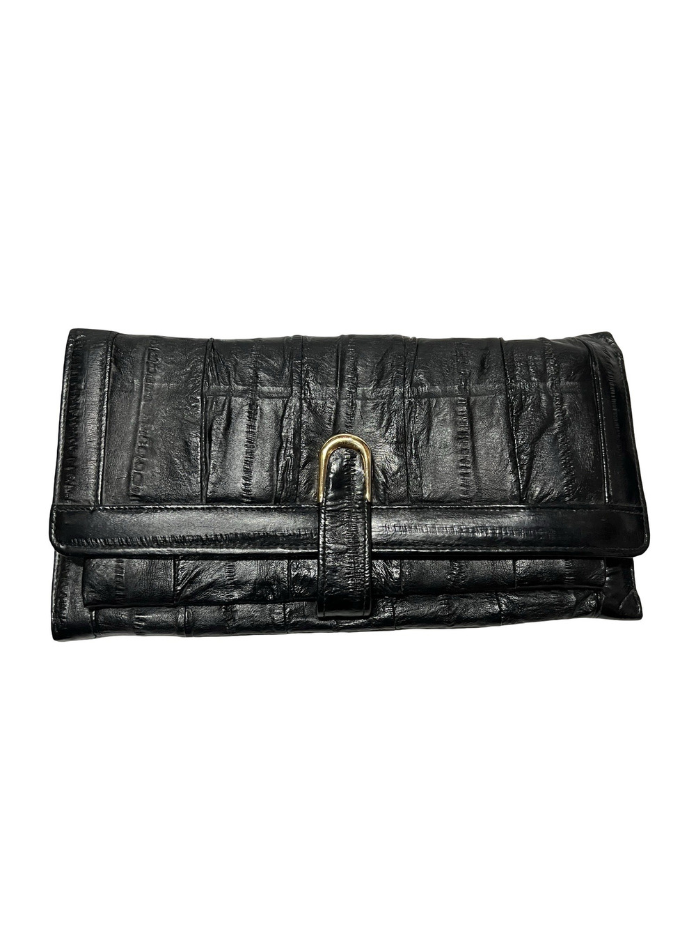 Vintage Black Genuine Soft EEL Skin Clutch Checkbook Case Wallet